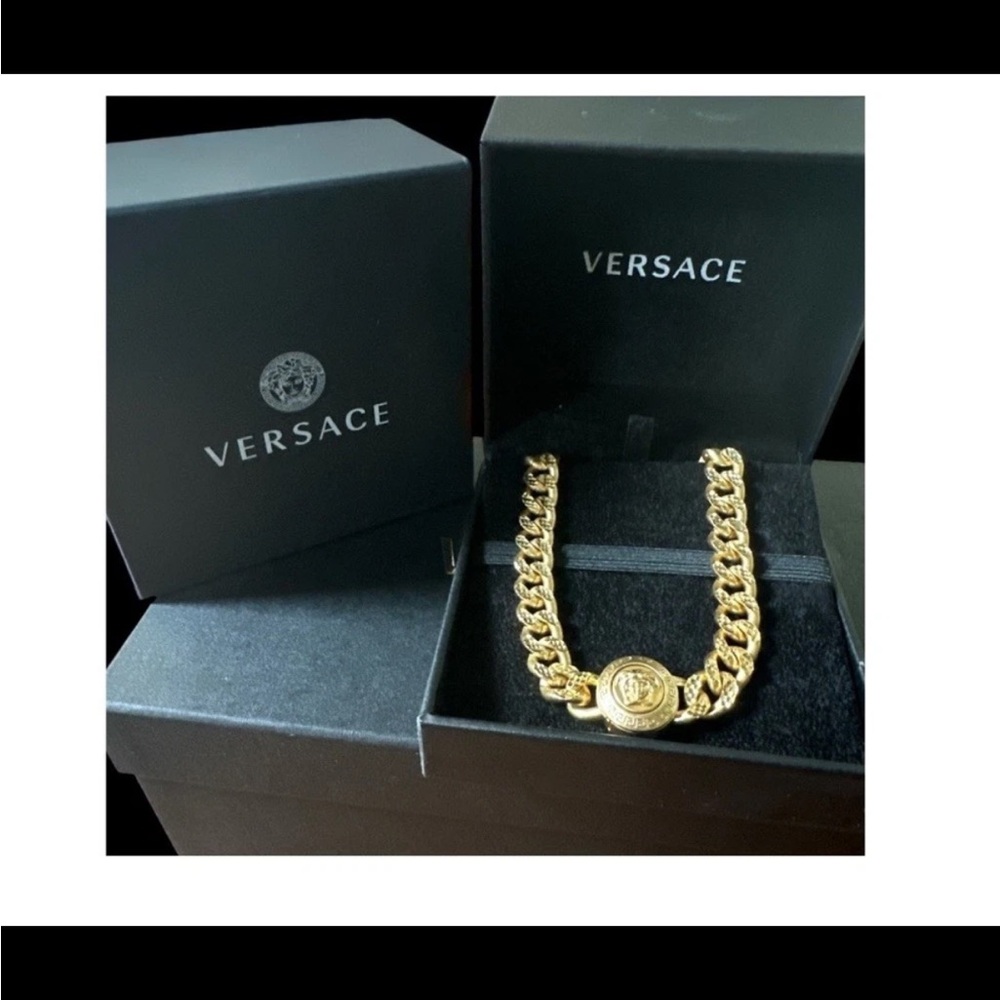 Versace Gold Chunky Medusa Chain Necklace price is firm